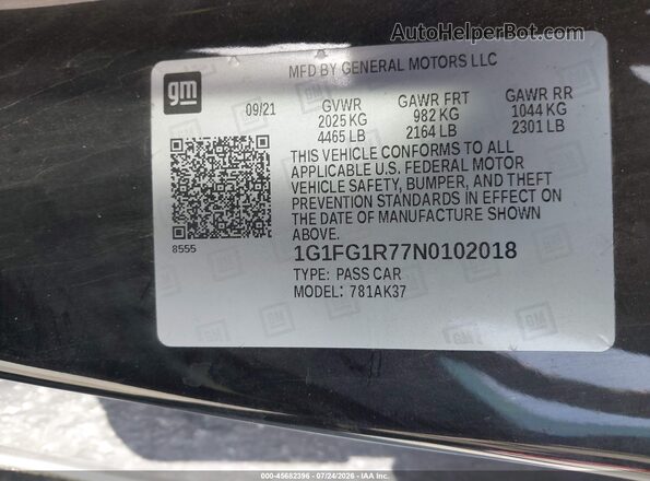1G1FG1R77N0102018 2022 CHEVROLET CAMARO Black Vista del compartimento del motor