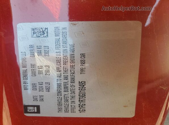1G1FG1R79G0169495 2016 CHEVROLET CAMARO Red Widok komory silnika