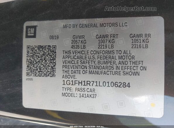 1G1FH1R71L0106284 2020 CHEVROLET CAMARO Black Engine compartment view