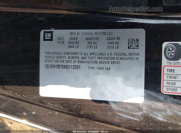 1G1FH1R7XH0113581 2017 CHEVROLET CAMARO Black ძრავის განყოფილების ხედი