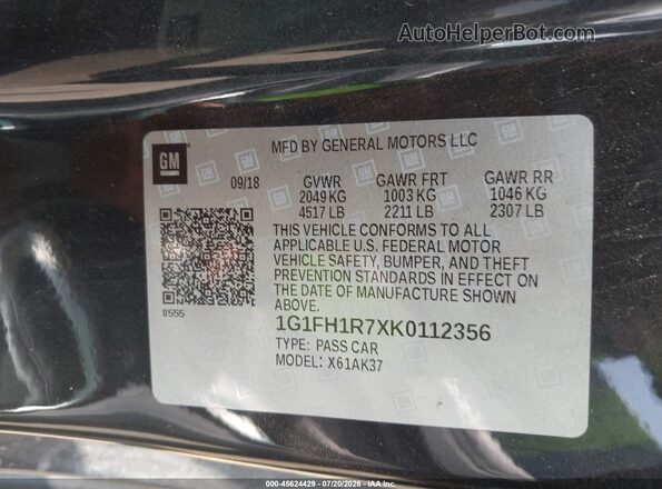 1G1FH1R7XK0112356 2019 CHEVROLET CAMARO Black Widok komory silnika