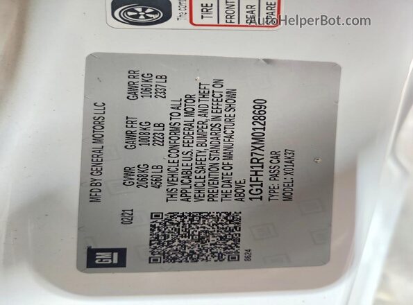 1G1FH1R7XM0128690 2021 CHEVROLET CAMARO White Vista de la etiqueta del VIN