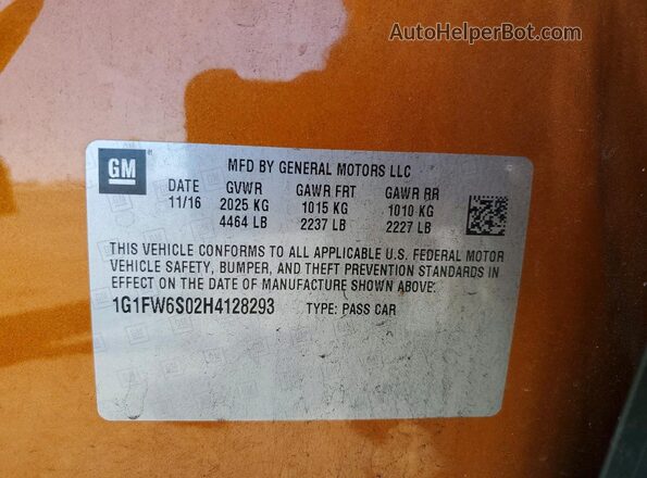 1G1FW6S02H4128293 2017 CHEVROLET BOLT Orange ძრავის განყოფილების ხედი