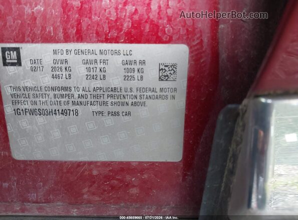 1G1FW6S03H4149718 2017 CHEVROLET BOLT Red Vista del compartimento del motor