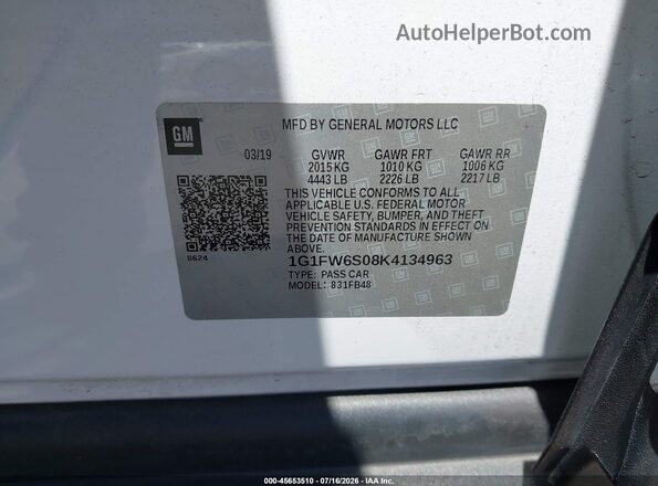 1G1FW6S08K4134963 2019 CHEVROLET BOLT White Вид підкапотного простору