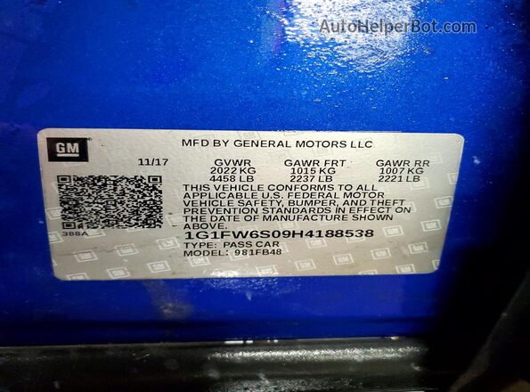 1G1FW6S09H4188538 2017 CHEVROLET BOLT Blue Engine compartment view
