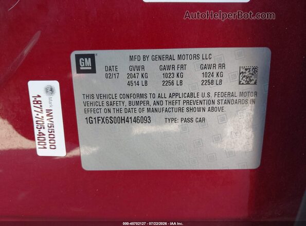 1G1FX6S00H4146093 2017 CHEVROLET BOLT Red Вид підкапотного простору