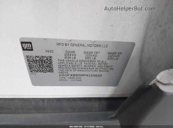 1G1FX6S00P4155522 2023 CHEVROLET BOLT White Vista del compartimento del motor