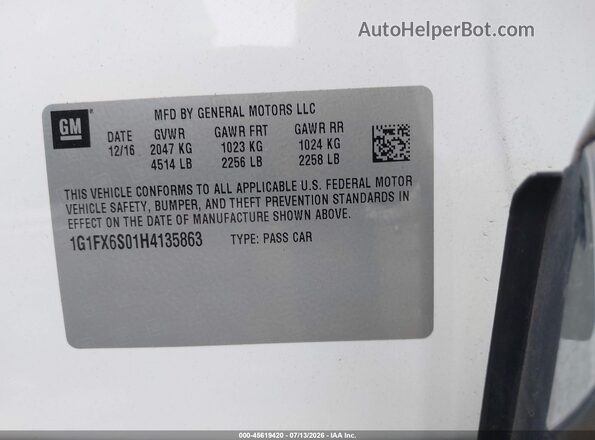 1G1FX6S01H4135863 2017 CHEVROLET BOLT Белый Вид подкапотного пространства