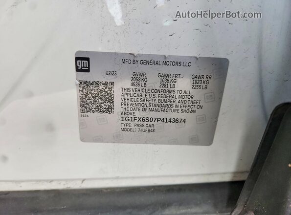 1G1FX6S07P4143674 2023 CHEVROLET BOLT White Вид підкапотного простору