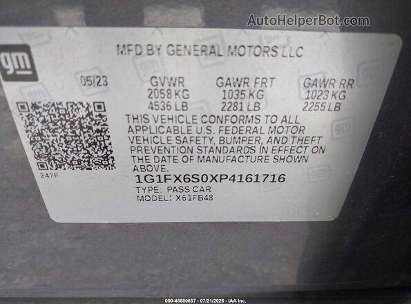 1G1FX6S0XP4161716 2023 CHEVROLET BOLT Серый Вид подкапотного пространства