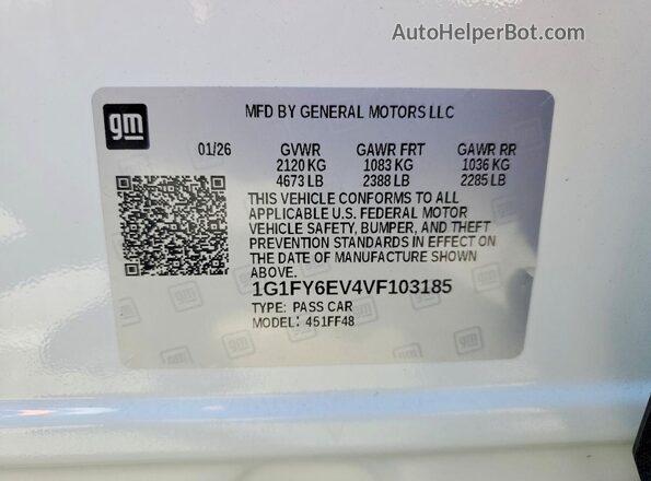 1G1FY6EV4VF103185 2027 CHEVROLET BOLT Белый Вид наклейки с VIN-кодом