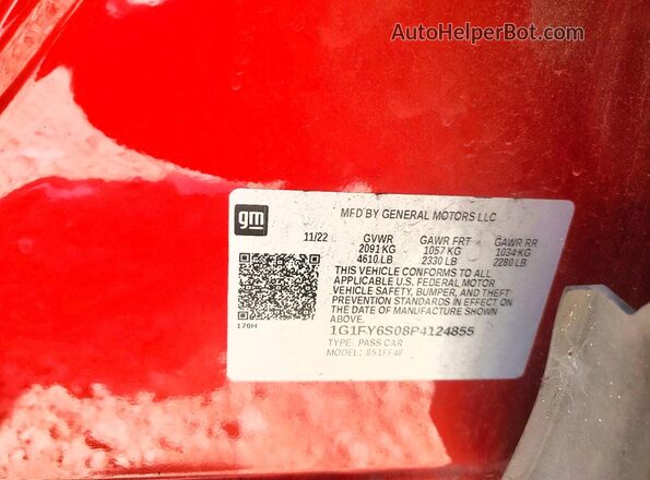 1G1FY6S08P4124855 2023 CHEVROLET BOLT Red VIN კოდის სტიკერის ხედი