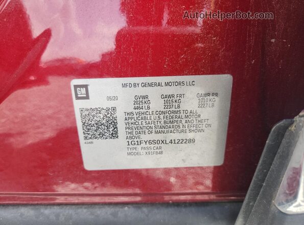 1G1FY6S0XL4122289 2020 CHEVROLET BOLT Red Engine compartment view