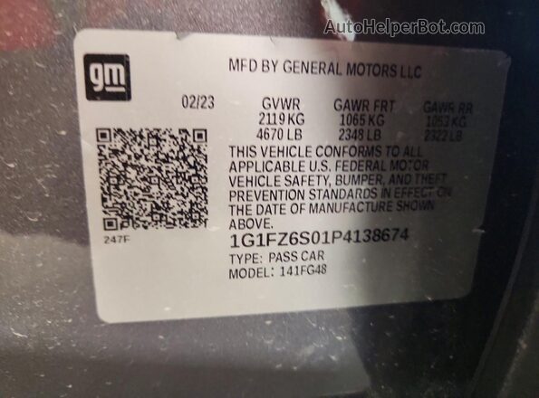 1G1FZ6S01P4138674 2023 CHEVROLET BOLT Gray Vista de la etiqueta del VIN