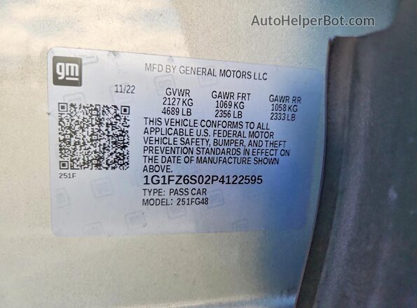 1G1FZ6S02P4122595 2023 CHEVROLET BOLT Silver VIN կոդի պիտակի տեսք