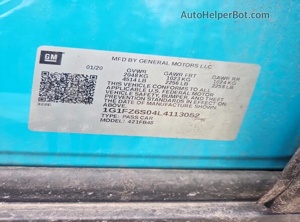 1G1FZ6S04L4113052 2020 CHEVROLET BOLT Turquoise ძრავის განყოფილების ხედი