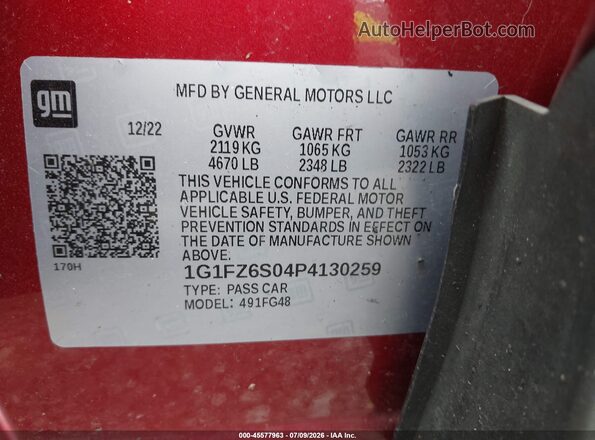 1G1FZ6S04P4130259 2023 CHEVROLET BOLT Red Vista del compartimento del motor