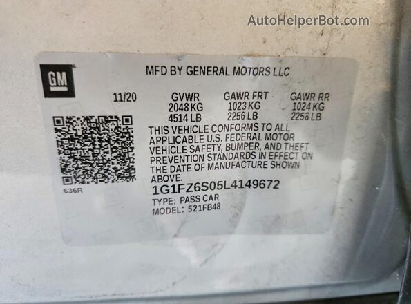 1G1FZ6S05L4149672 2020 CHEVROLET BOLT Silver Vista del compartimento del motor