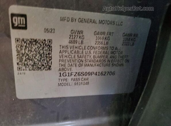 1G1FZ6S09P4162706 2023 CHEVROLET BOLT Gray VIN კოდის სტიკერის ხედი