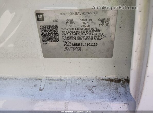 1G1JB5SB5L4101115 2020 CHEVROLET SONIC White Vista del compartimento del motor
