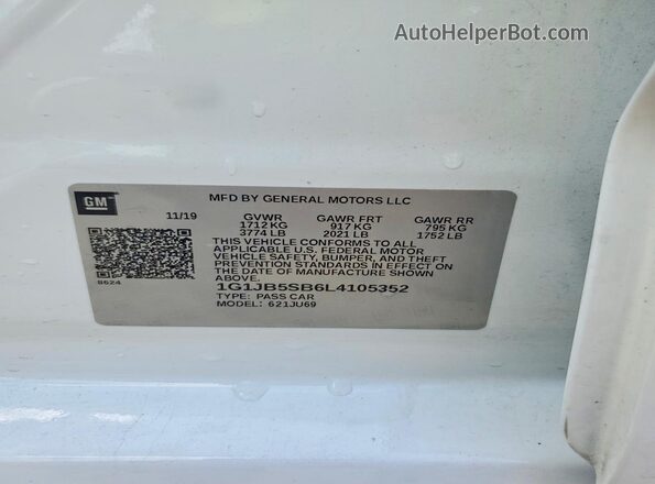 1G1JB5SB6L4105352 2020 CHEVROLET SONIC White Widok komory silnika
