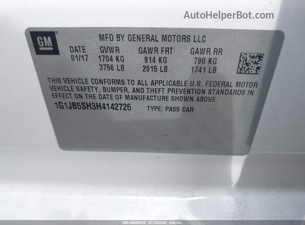1G1JB5SH3H4142726 2017 CHEVROLET SONIC White Вид підкапотного простору