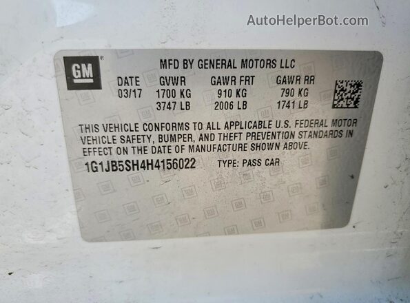 1G1JB5SH4H4156022 2017 CHEVROLET SONIC White Vista del compartimento del motor