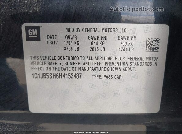 1G1JB5SH6H4152487 2017 CHEVROLET SONIC Black Vista del compartimento del motor