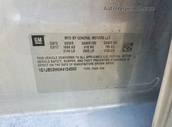 1G1JB5SH6H4154580 2017 CHEVROLET SONIC Silver Engine compartment view