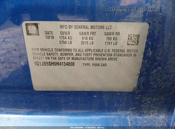 1G1JB5SH9H4134808 2017 CHEVROLET SONIC Blue Vista del compartimento del motor