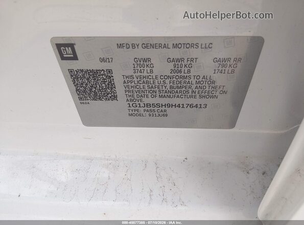 1G1JB5SH9H4176413 2017 CHEVROLET SONIC Белый Вид подкапотного пространства