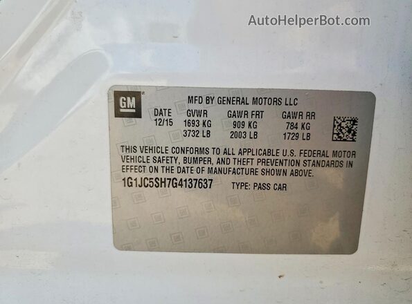 1G1JC5SH7G4137637 2016 CHEVROLET SONIC White Vista del compartimento del motor