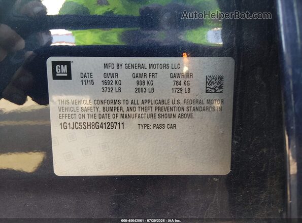 1G1JC5SH8G4129711 2016 CHEVROLET SONIC Black Widok komory silnika