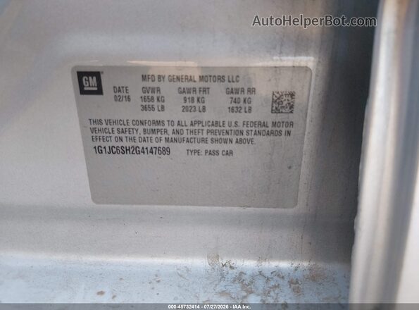 1G1JC6SH2G4147689 2016 CHEVROLET SONIC Silver Շարժիչի բաժամունքի տեսք
