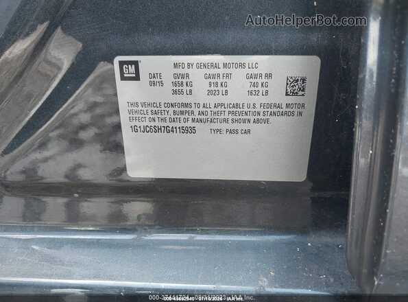 1G1JC6SH7G4115935 2016 CHEVROLET SONIC Gray ძრავის განყოფილების ხედი