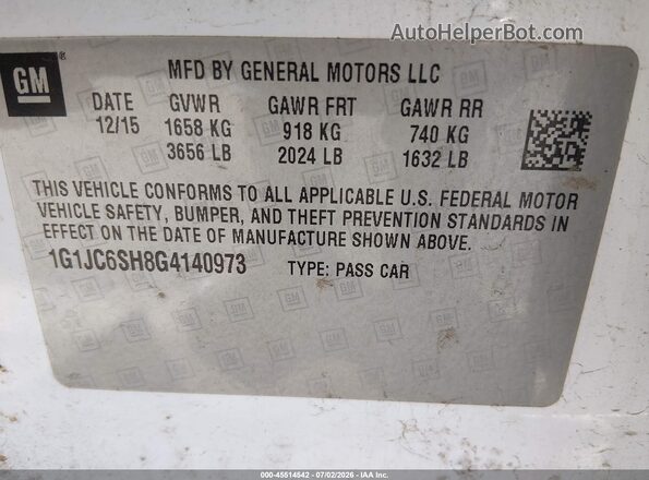 1G1JC6SH8G4140973 2016 CHEVROLET SONIC White Շարժիչի բաժամունքի տեսք
