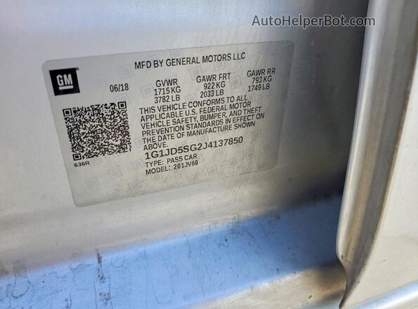 1G1JD5SG2J4137850 2018 CHEVROLET SONIC Silver Engine compartment view