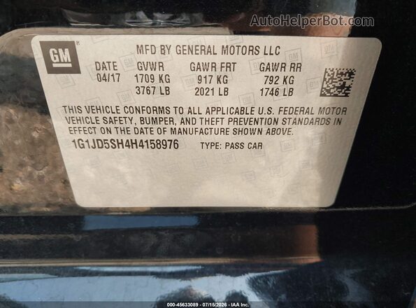 1G1JD5SH4H4158976 2017 CHEVROLET SONIC Black Widok komory silnika