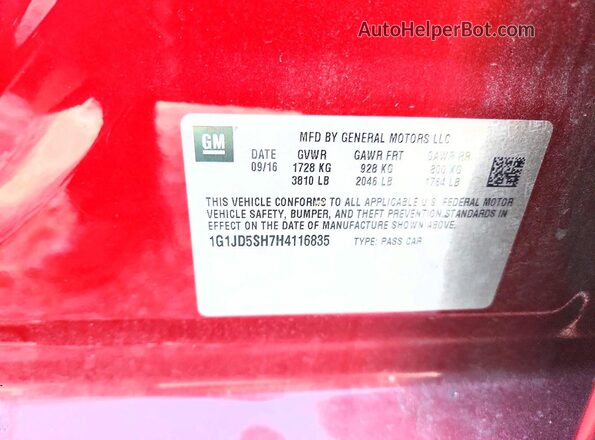 1G1JD5SH7H4116835 2017 CHEVROLET SONIC Burgundy Вид підкапотного простору