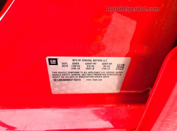 1G1JD5SH8H4115015 2017 CHEVROLET SONIC Red Вид підкапотного простору