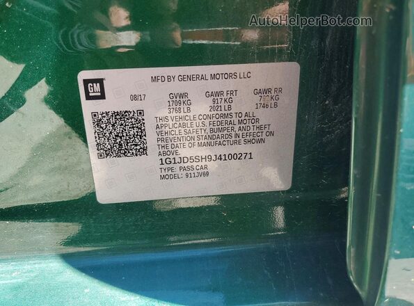 1G1JD5SH9J4100271 2018 CHEVROLET SONIC Green ძრავის განყოფილების ხედი