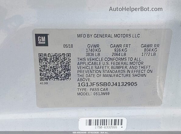 1G1JF5SB0J4132905 2018 CHEVROLET SONIC Light Blue Engine compartment view