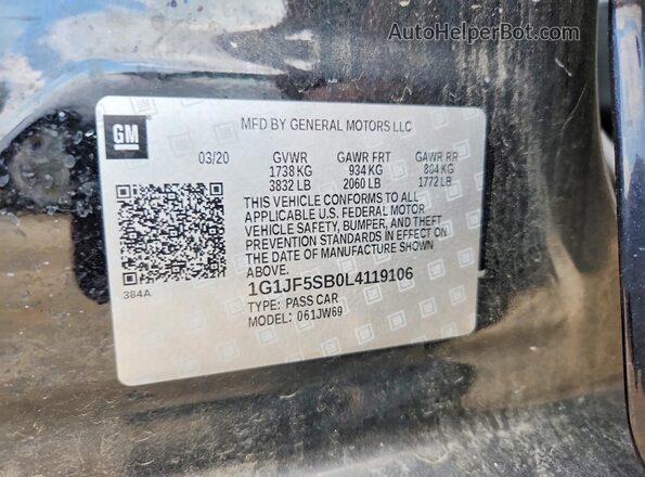 1G1JF5SB0L4119106 2020 CHEVROLET SONIC Black Vista del compartimento del motor