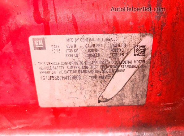 1G1JF5SB7H4120809 2017 CHEVROLET SONIC Red Engine compartment view