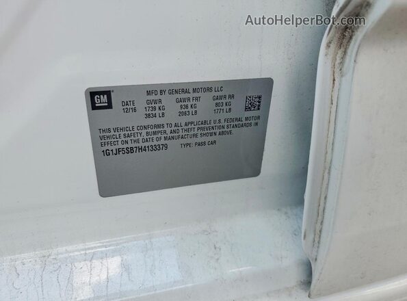 1G1JF5SB7H4133379 2017 CHEVROLET SONIC Белый Вид подкапотного пространства