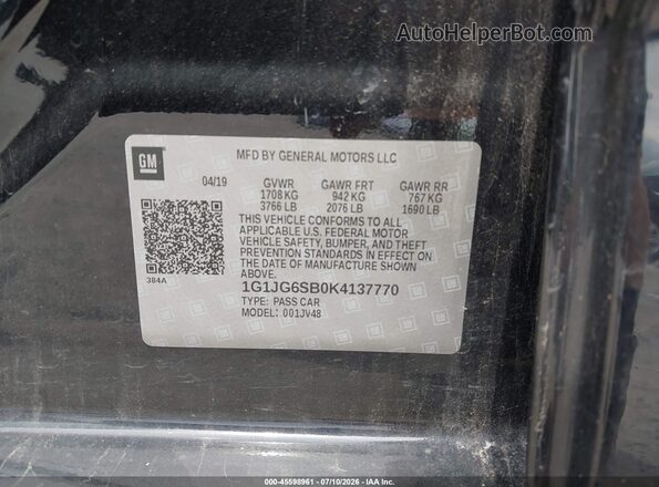 1G1JG6SB0K4137770 2019 CHEVROLET SONIC Black Engine compartment view