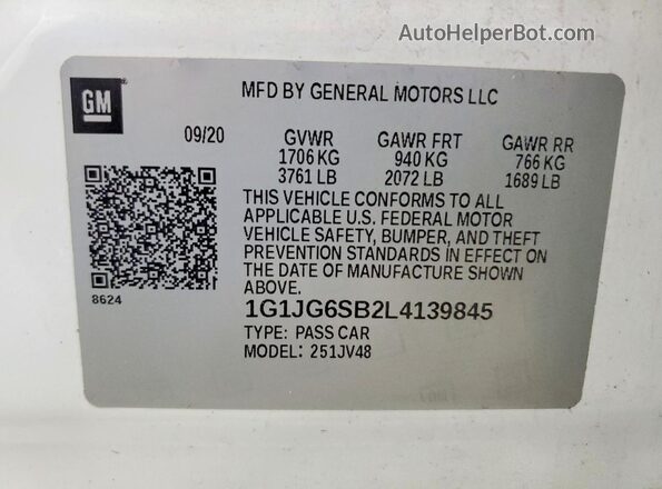 1G1JG6SB2L4139845 2020 CHEVROLET SONIC White Вид підкапотного простору