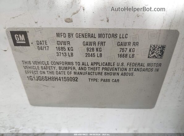 1G1JG6SH8H4159092 2017 CHEVROLET SONIC White Շարժիչի բաժամունքի տեսք