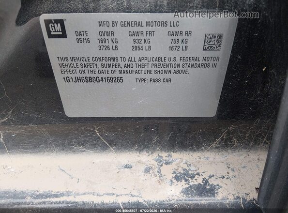 1G1JH6SB9G4169265 2016 CHEVROLET SONIC Gray Widok komory silnika